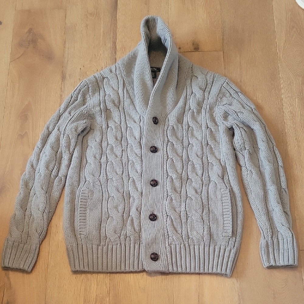 Men’s Cali Holi Gray Cable Knit Cardigan – Shawl Collar Button-Up Sweater XL